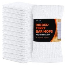 Ribbed Bar Mop Towels 16x19 (Pack of 12) Absorbent and Durable White Bar Towe...