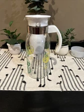 Vintage Glass Juice Pitcher Carafe Lemon and Lime Design  