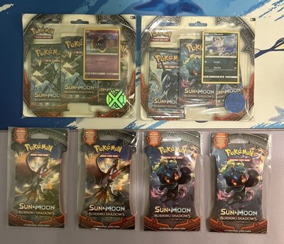 Pokemon S&M Burning Shadows-2 Blisters, 4 Sleeved Booster Packs Lot SEALED 