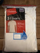 3 Pack Hanes Tagless T-Shirts White Cotton Short Sleeve White Mens 2XL New XXL