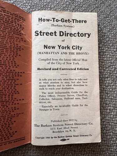 1946 Barkan System How-to-Get-There Street Directory New York City Guide-Vintage - Imagen 4 de 12