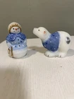 Fenton Snowman And Polar Bear Figures Hand Painted Signed. Very Nice