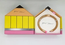 Betsey Johnson Open Hinge Glitter Enamel Pencil Bangle Bracelet in Brown w/GB