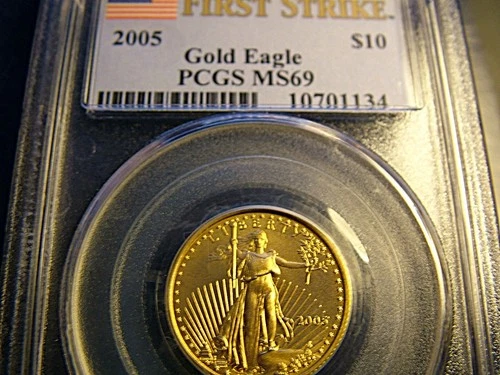 2005 GOLD EAGLE FIRST STRIKE PCGS MS69 1/4 Oz.