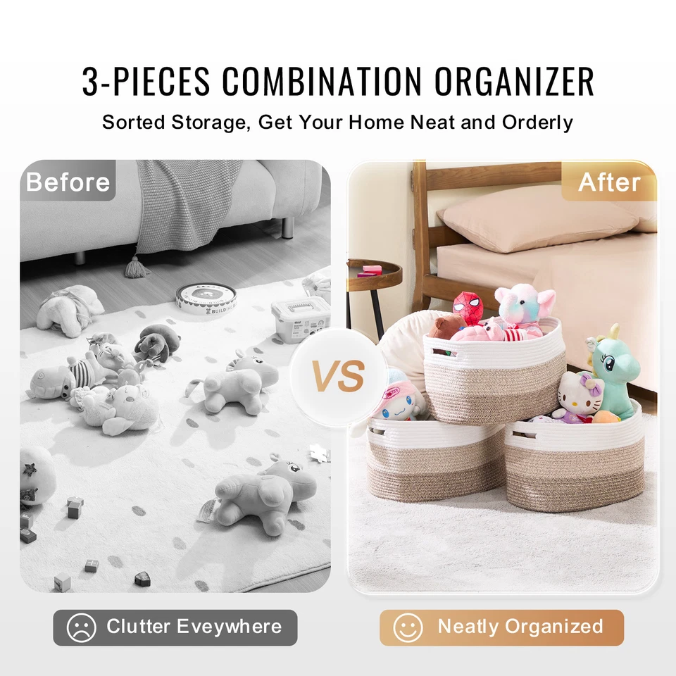 3Шт хлопок веревки корзина хранения 22L игрушка Baby белье хлопок организации одеяло - Изображение 2 из 4