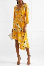 Diane von Furstenberg DVF Eloise Marigold Floral Kimono Asymmetric Wrap Dress S