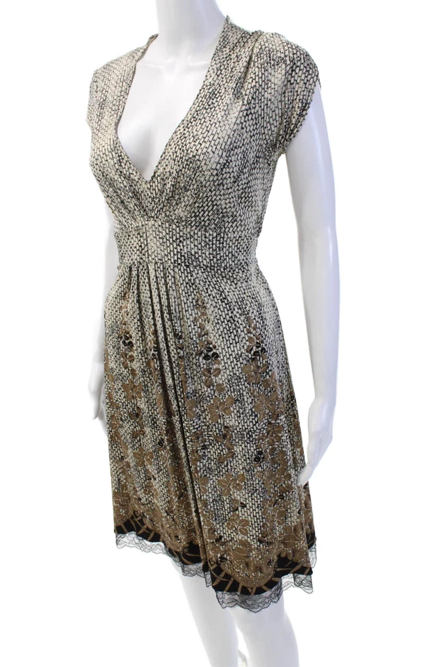 Vestido para mujer Elie Tahari texturizado sin mangas con patrón de cuello en V crema talla M Foto 2 de 4