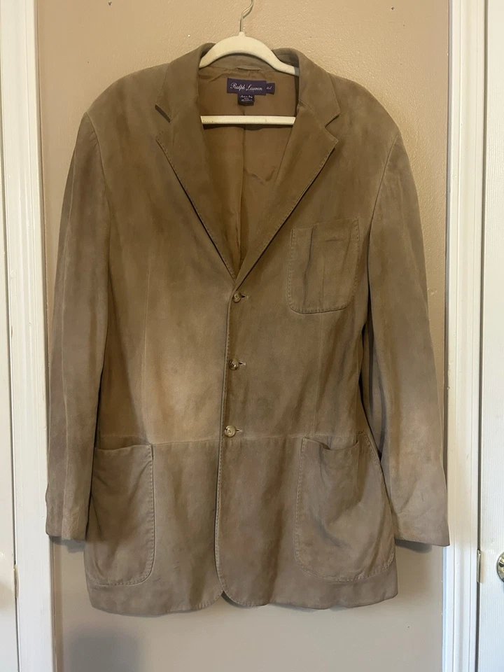 CHAQUETA RALPH LAUREN -ETIQUETA PÚRPURA 100% GAMUZA CUERO -46 ABRIGO DEPORTIVO LARGO STEWART Foto 3 de 4