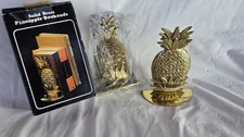 Vintage New In Box SOLID BRASS PINEAPPLE MOTIF BOOKENDS Book Ends 