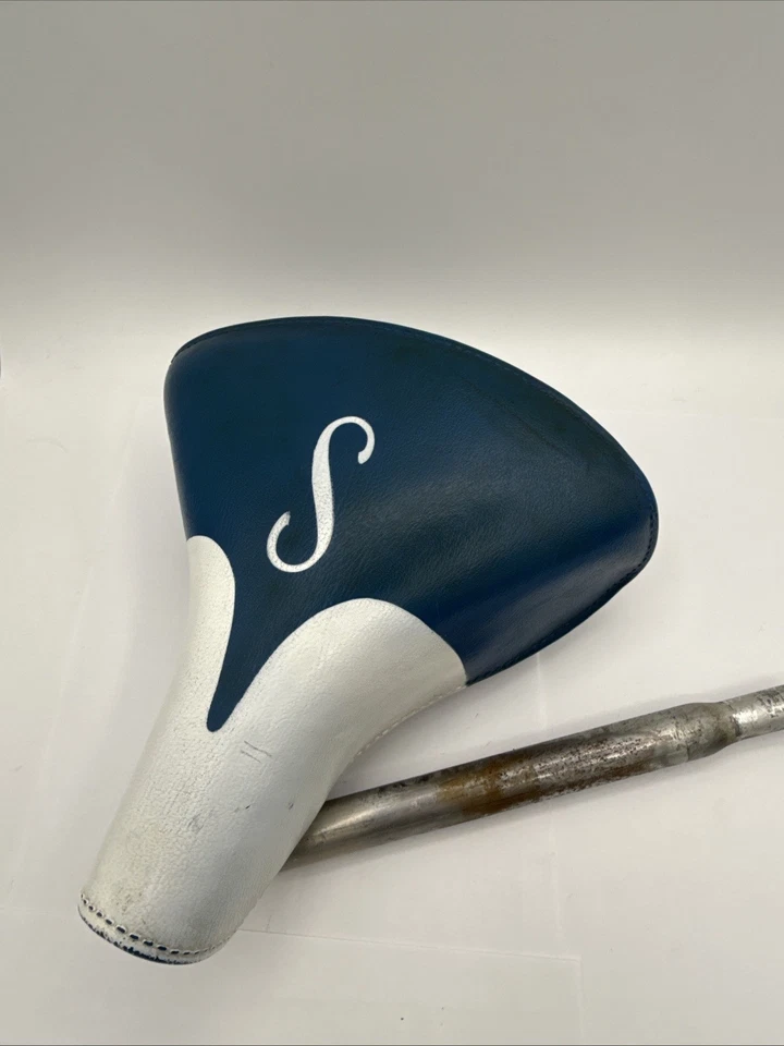 Sillín de asiento de bicicleta Schwinn “S” azul vintage con tija de sillín Foto 2 de 4