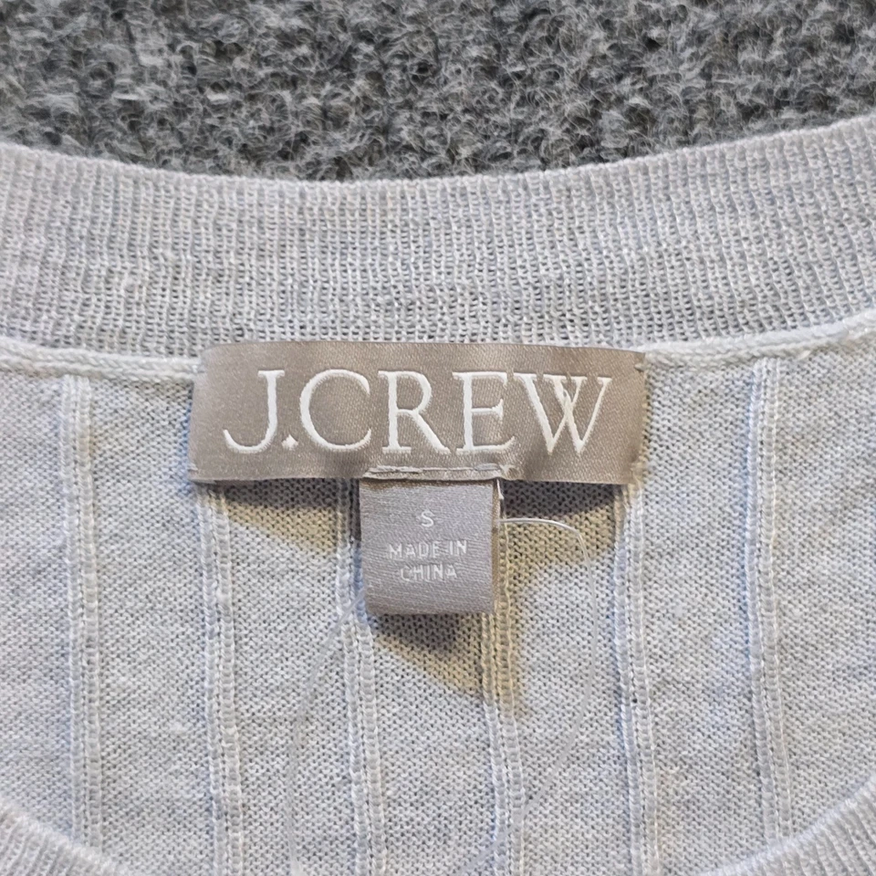 J Crew 毛衣女式小号灰色罗纹丝绸羊绒作物胶囊休闲 — 第 4/4 张图片