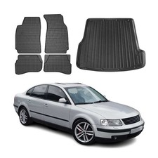 Fußmatten & Kofferraumwanne Set für VW Passat 2000-2005 Gummi TPE Schwarz 5x