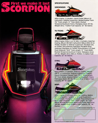 1981 Scorpion Snowmobile Brochure 8x10'' Photo Print Sidewinder Sting TK340 Whip