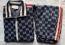 Tuta uomo Monogramma Blu Felpa Zip Pantaloni Bande Laterali Streetwear Tracksuit