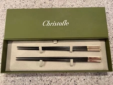 MINT Christofle chopsticks Ebony with Gold Rings 2 Pairs with box
