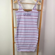 Guess Originals Dress Womens Medium Blue & Pink Stripe Bodycon Mini Tank Y2K