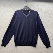 Roberto Cavalli Wool V-Neck Sweater Dark Blue Italy Made Knit Adults Men Size M
