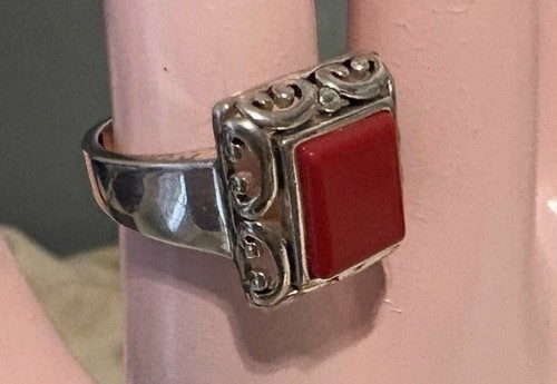 Premier Designs Ring Red Garnet Stone Silver Tone Ring W Large Stone - Picture 2 of 6