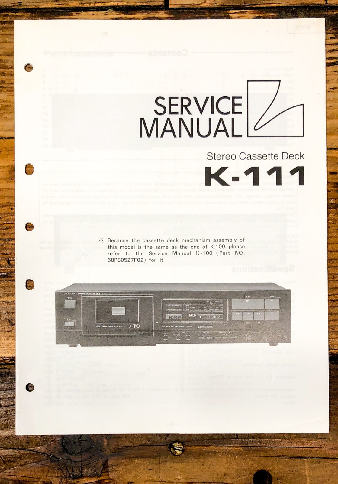 Luxman K-111 Cassette Service Manual *Original*