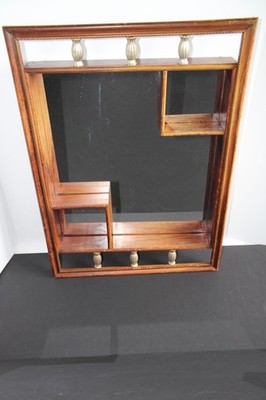 Vintage Mid Century Modern 60' 70's Wood Framed Wall Mirror / Knick Knack Shelf
