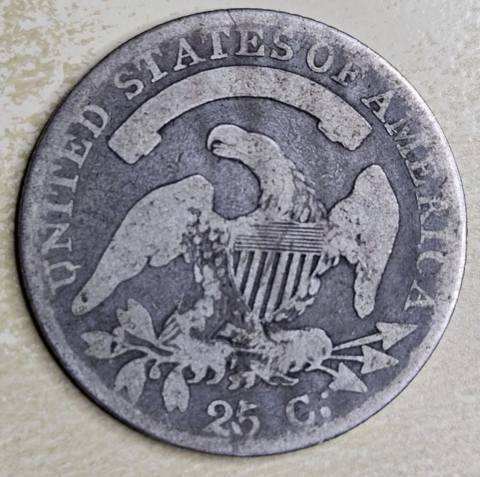 Cuarto busto tapado 1819 pequeño 9 B-3 bueno G o muy bueno en muy buen estado semi llave Foto 2 de 4