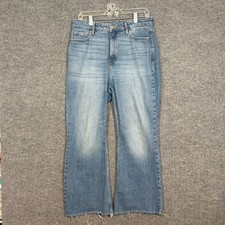 Old Navy Jeans Womens 8 Blue High Rise Flare Pants Denim Frayed Hem Casual Soft