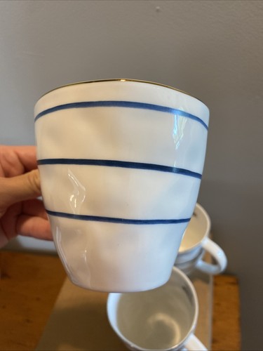 Juego de 4 tazas de postre Lenox Blue Bay etiquetas nuevas azul blanco a rayas borde dorado - Imagen 4 de 10