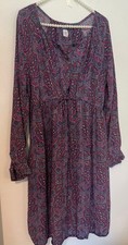 Gap Paisley Drawstring Waist Lined Dress Size Large Long Sleeve Blue Red Pink