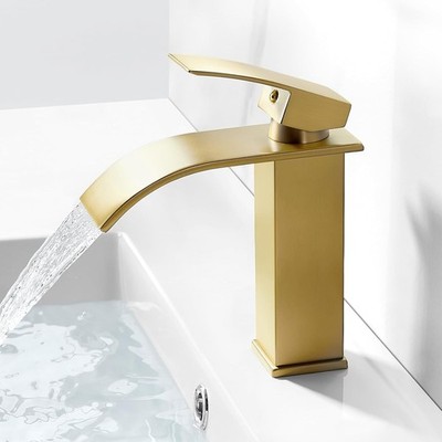 Waschtischarmatur Armaturen Messing gebürstet Bad Waschtisch Wasserfall Gold Garderobe
