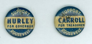 2 Franklin Roosevelt Massachusetts Coattail Political Pinback Buttons HURLEY
