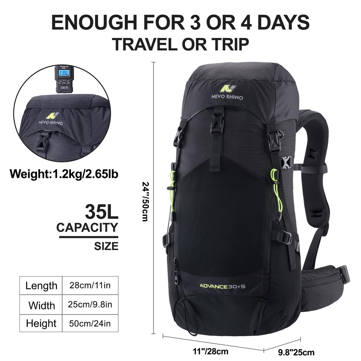 N NEVO RHINO 35L Internal Frame Backpack,Women Men's Backpacking