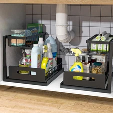 under Sink Organizer, Pull Out Cabinet Organizer 2-Tier Slide Out Sliding Shelf 