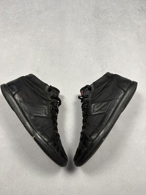 Prada High-Top Sneakers Black Leather Nylon Red Tab US 9 Vintage 2000s Techwear