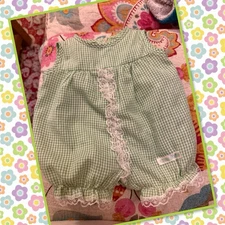 Vintage Cabbage Patch Kids Doll Girl Green Gingham Bubble Romper