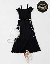 CHANEL CC Logo Knit Dress Black Open Knit Italy Size 34 XS SR2067