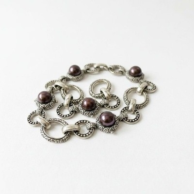 Barbara Bixby SS 925 Pearl Bracelet 18K Gold Cultured Freshwater 20g (Sz 6)