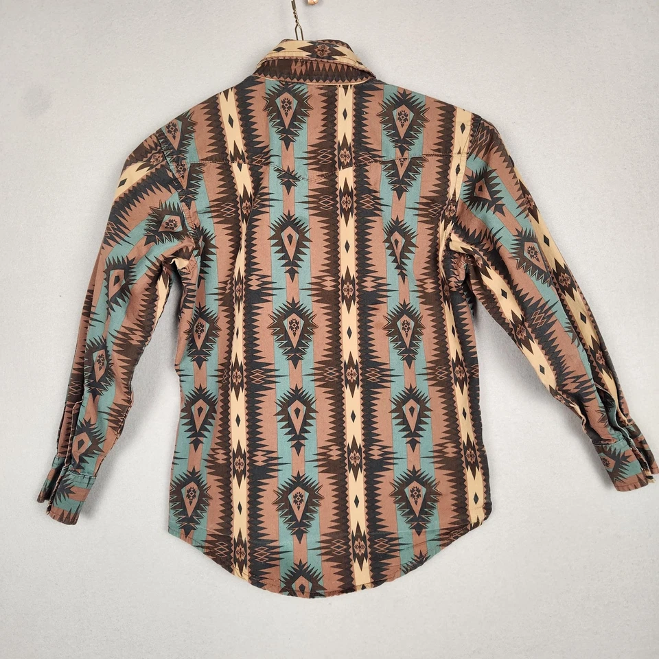 Рубашка Wrangler для мальчиков средний размер Aztec Western Pearl Snap Southwest родео хлопок - Изображение 2 из 4