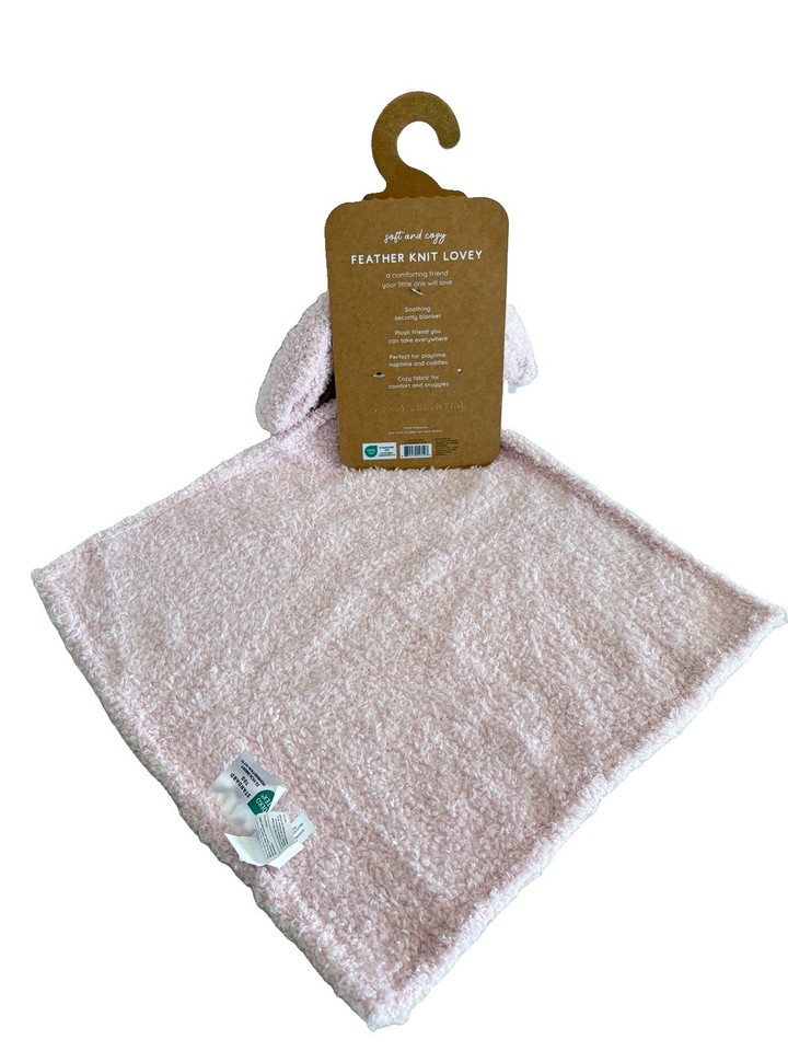 New Levi and Emmie Pink Bunny Feather Knit Plush Baby Security Blanket ...