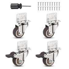 Heavy Duty Casters Set of 4 with Brake,L-Shape Side Mount TPR Plate Caster Wheel