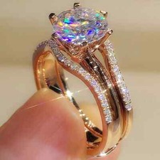 2.50 Ct Round Moissanite Wedding Engagement Trio Set Ring 14K Rose Gold Plated