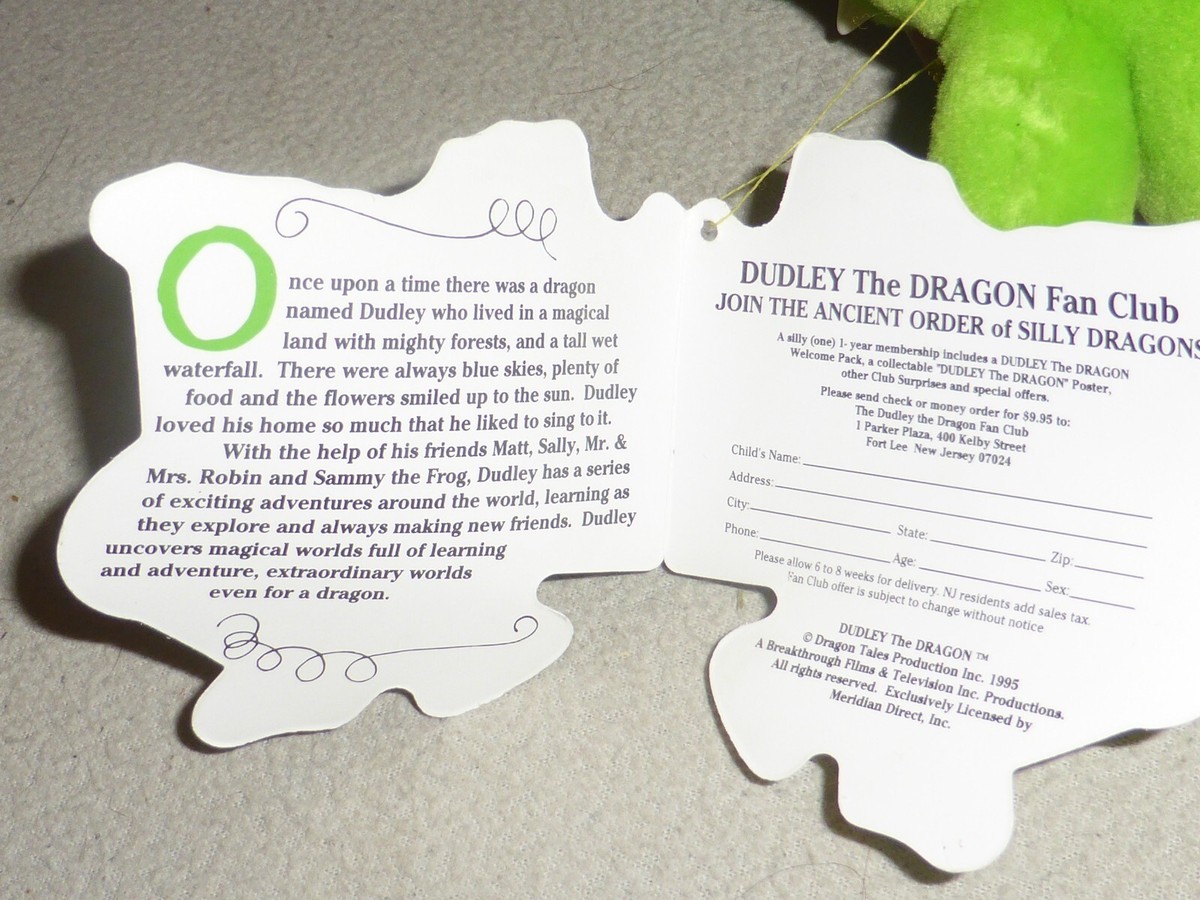 THE ADVENTURES OF DUDLEY THE DRAGON PLUSH VINTAGE LITTLE HAPPINESS FOR  PEOPLE | eBay