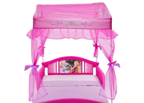 Kids Toddler Bed Disney Princess 2 Pcs Set Canopy with Mattress for Little Girls - Picture 3 of 9