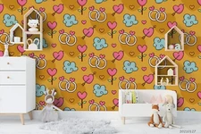 3D Ring Love Pattern Orange Self-adhesive Removeable Wallpaper Wall Mural