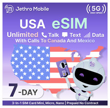 Jethro Mobile 7-Day Prepaid eSIM USA   7GB High-Speed Data Unlimited Talk  Text