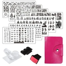 13pcs Stamping Nail Art Plates set 8 Stamping Plates with 2Stamper 2Scraper 1...