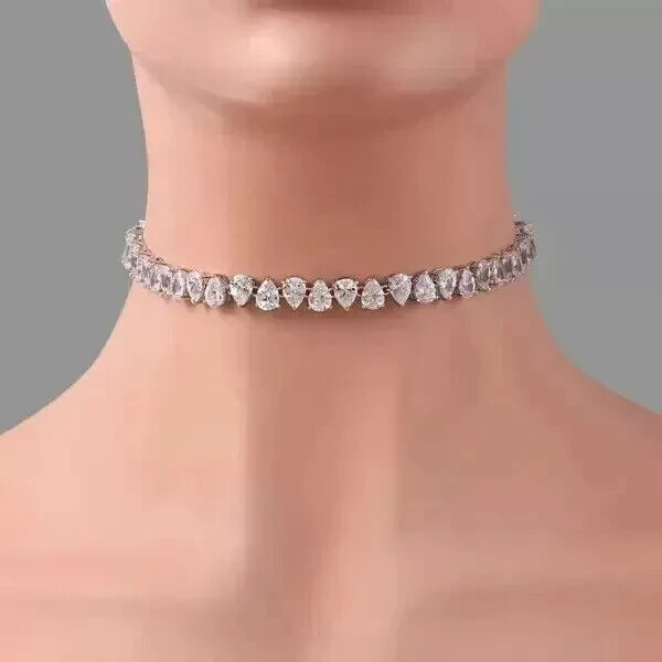 20Ct Pear Cut Lab Created Diam Tennis Choker Necklace 16