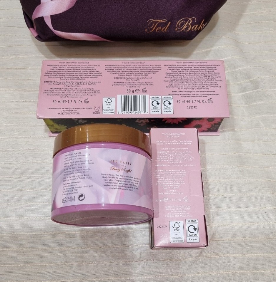 Ted Baker Violet & Bergamot Gift Set w/ bag + Origami Body Souffle BN