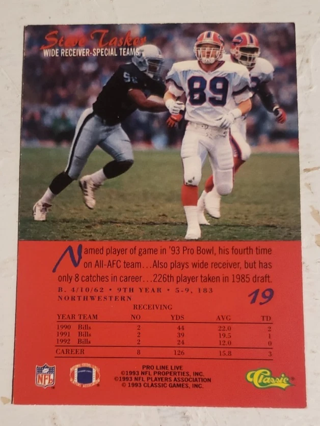 1993 Classic Proline Live #19 Steve Tasker WR/KR Buffalo Bills ***40% OFF 2+ - Image 2 of 2