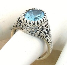 NATURAL 2 CARAT BLUE TOPAZ 925 STERLING SILVER VICTORIA ANTIQUE STYLE RING  644