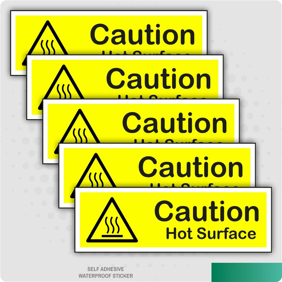 STICKERSHOP103 5 x Caution Hot Surface Self Adhesive Stickers Safety Signs Business